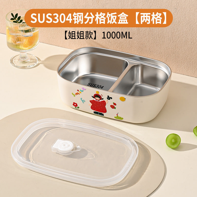 304 Stainless Steel Lunch Box for Students, High-Looking Cartoon Lunch Box for Office Workers, Microwaveable Compartmented Japanese Lunch Box