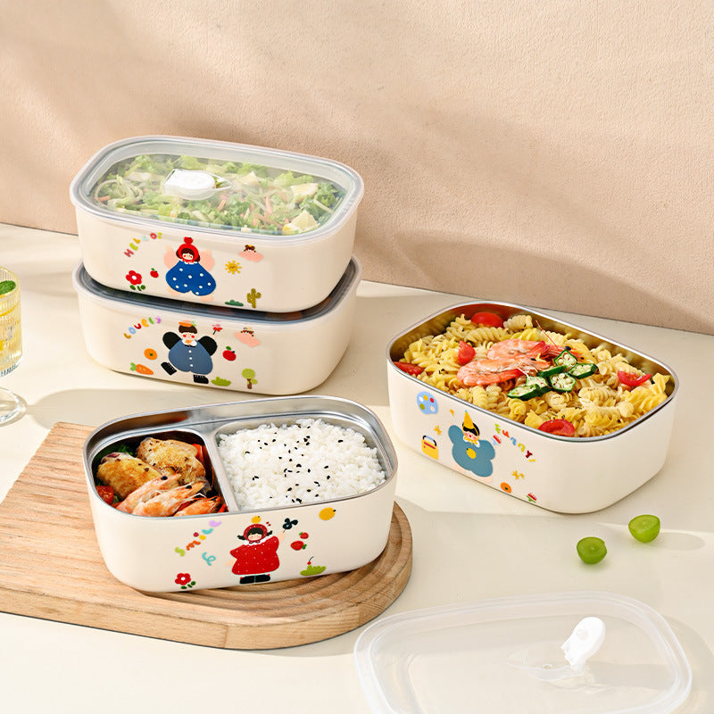 304 Stainless Steel Lunch Box for Students, High-Looking Cartoon Lunch Box for Office Workers, Microwaveable Compartmented Japanese Lunch Box