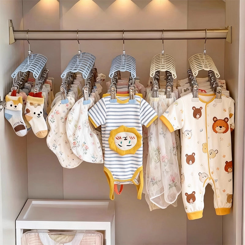Children's Multi-Clip Baby Clothes Hanger, Baby Bibs, Socks Drying Rack, Hat Hook, Sock Drying Gadget