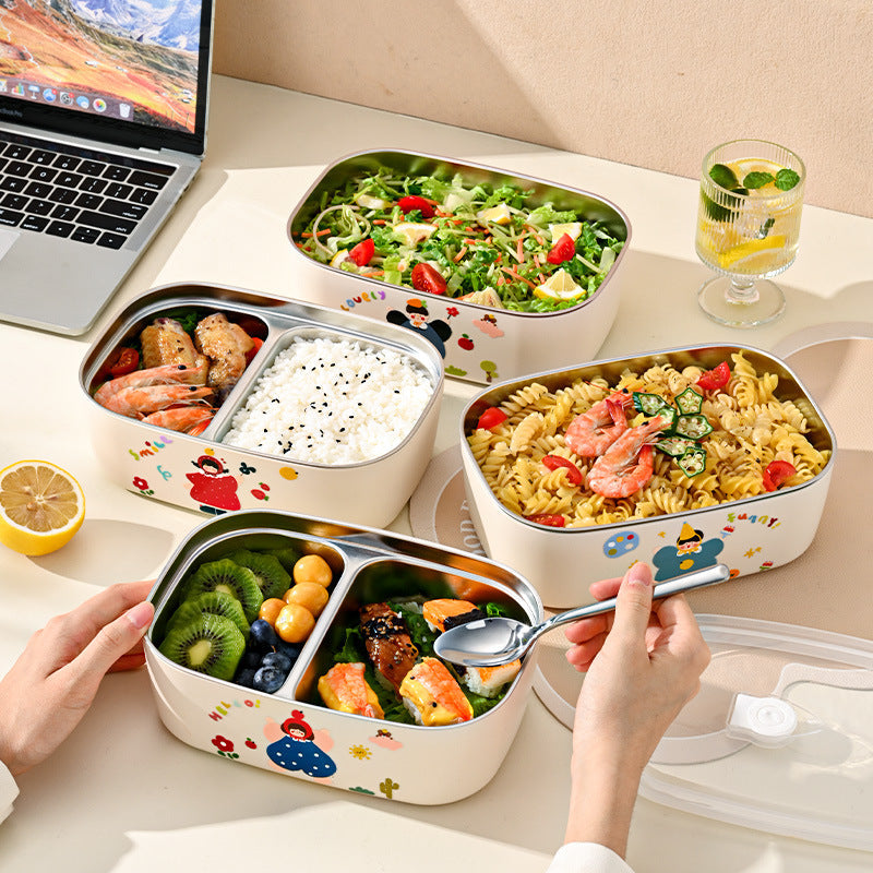 304 Stainless Steel Lunch Box for Students, High-Looking Cartoon Lunch Box for Office Workers, Microwaveable Compartmented Japanese Lunch Box