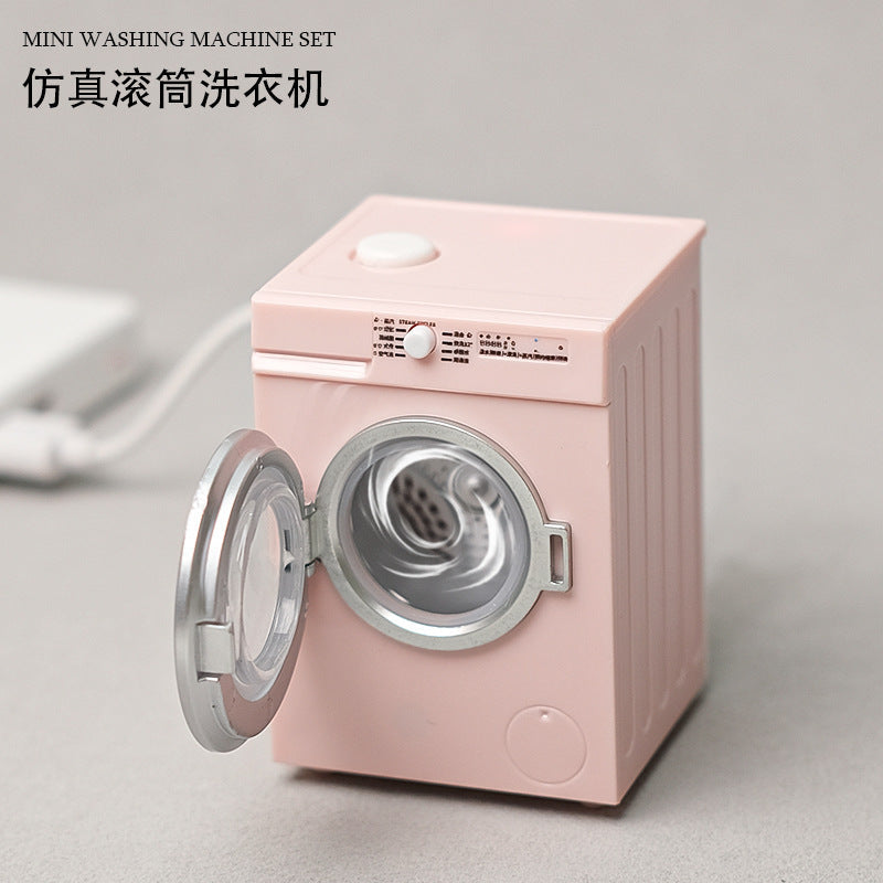 1:12 Toy Miniature Washing Machine Home Appliance Model Dollhouse Prop Rechargeable Version That Can Rotate and Wash