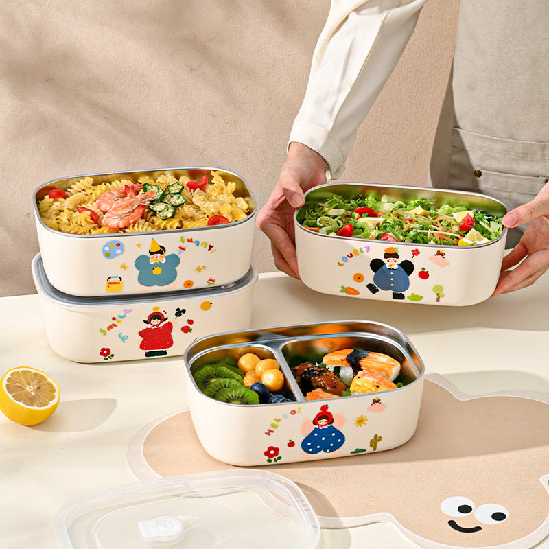 304 Stainless Steel Lunch Box for Students, High-Looking Cartoon Lunch Box for Office Workers, Microwaveable Compartmented Japanese Lunch Box