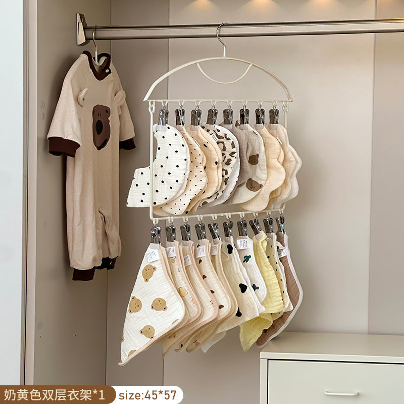 Children's Multi-Clip Baby Clothes Hanger, Baby Bibs, Socks Drying Rack, Hat Hook, Sock Drying Gadget