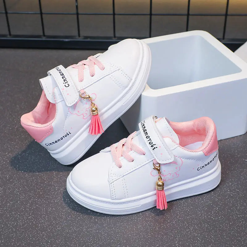 Sanrio Girls's Fashion Cute Cartoon Cinnamoroli Casual Sports Shoes Kid's Lovely Tassels Anti-skid Sneakers Children Board Shoes
