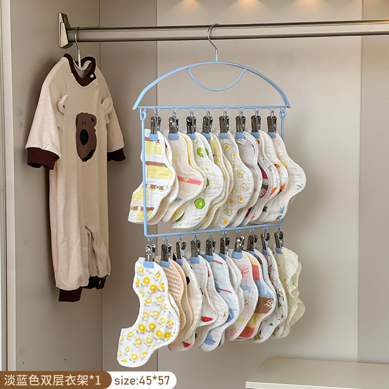 Children's Multi-Clip Baby Clothes Hanger, Baby Bibs, Socks Drying Rack, Hat Hook, Sock Drying Gadget