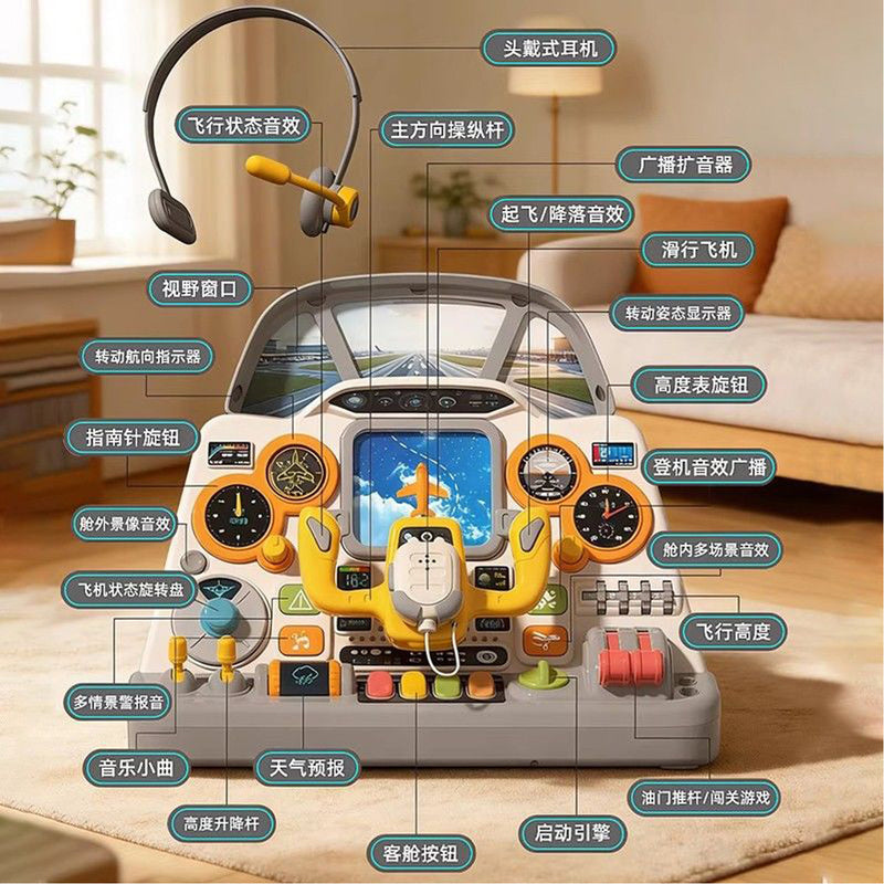 Children's Educational Toys for Ages 3 to 6, Realistic Airplane Cockpit, Birthday Gift for Boys and Girls, New Year's Gift for 2 Kids