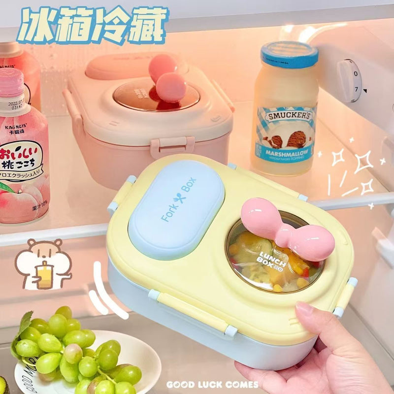 Cute Lunch Box for Office Workers, Lunch Box for Students, Compartmentalized Lunch Box, Microwaveable Lunch Box with Cutlery