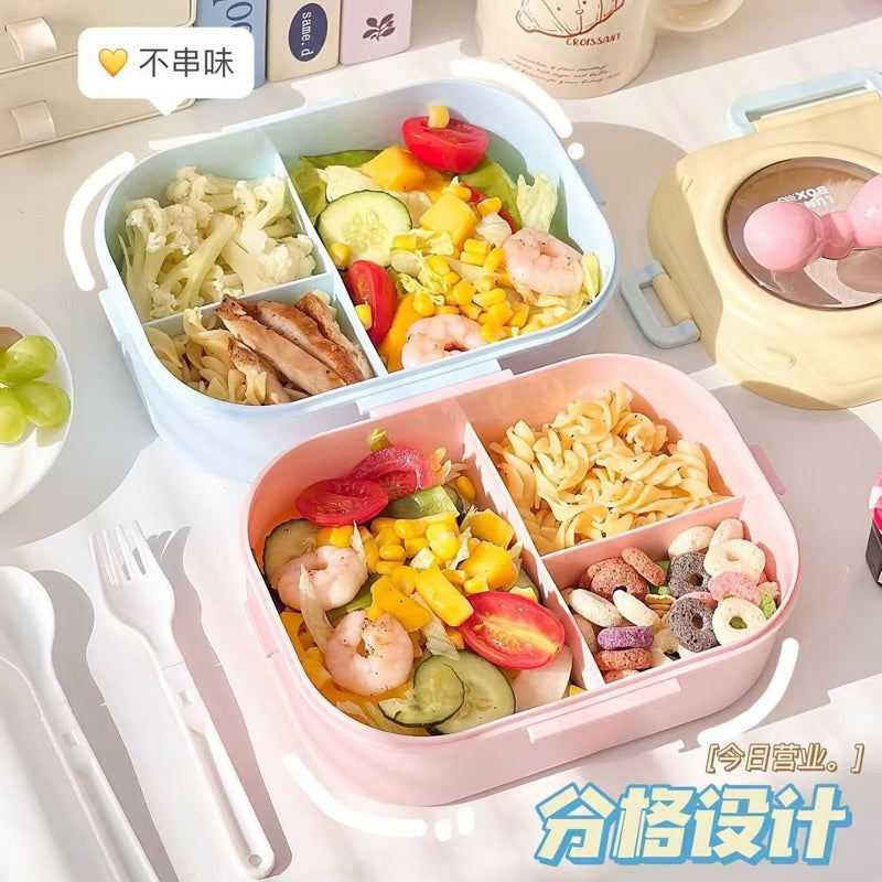 Cute Lunch Box for Office Workers, Lunch Box for Students, Compartmentalized Lunch Box, Microwaveable Lunch Box with Cutlery