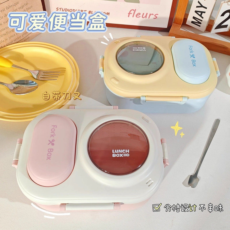 Cute Lunch Box for Office Workers, Lunch Box for Students, Compartmentalized Lunch Box, Microwaveable Lunch Box with Cutlery
