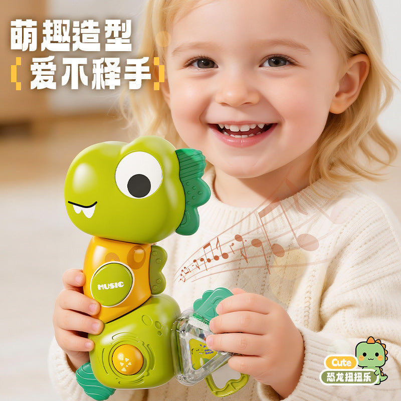 New Dinosaur Twist-And-Turn Baby Soothing Rattle Toy, Chewable, Light-Emitting, Sound-Making, Early Education and Intelligence Training for Babies