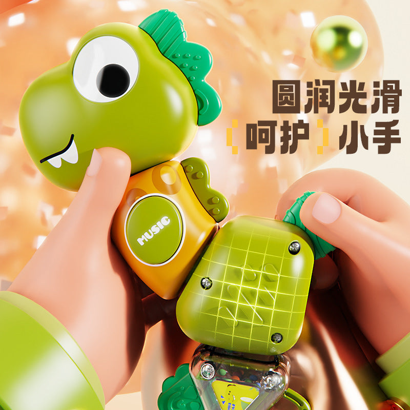 New Dinosaur Twist-And-Turn Baby Soothing Rattle Toy, Chewable, Light-Emitting, Sound-Making, Early Education and Intelligence Training for Babies