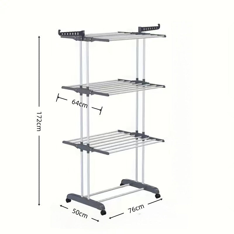 New Folding Laundry Drying Rack, Freestanding Cross-Border New Model Wing-Type Multi-Functional Storage Rack, Mobile Folding Multi-Layer Garment Hanger
