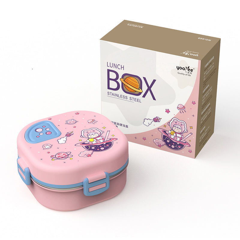 Cross-Border New Cute Student Cartoon Stainless Steel Children's Lunch Box Insulated Lunch Box Double-Layer Lunch Box Three Compartments