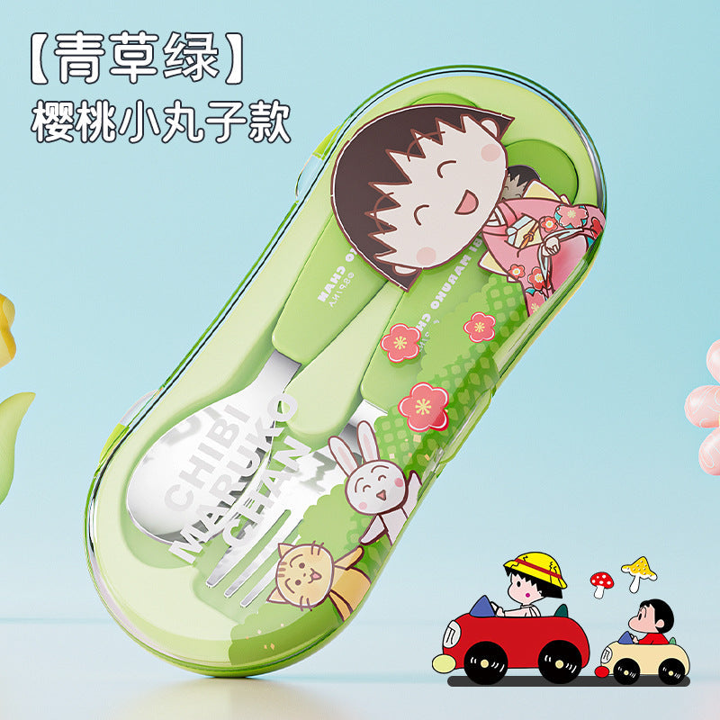 304 Stainless Steel Genuine Chibi Maruko-Chan Instant Noodle Bowl Student Dormitory Cartoon Large Round Instant Noodle Cup with Lid