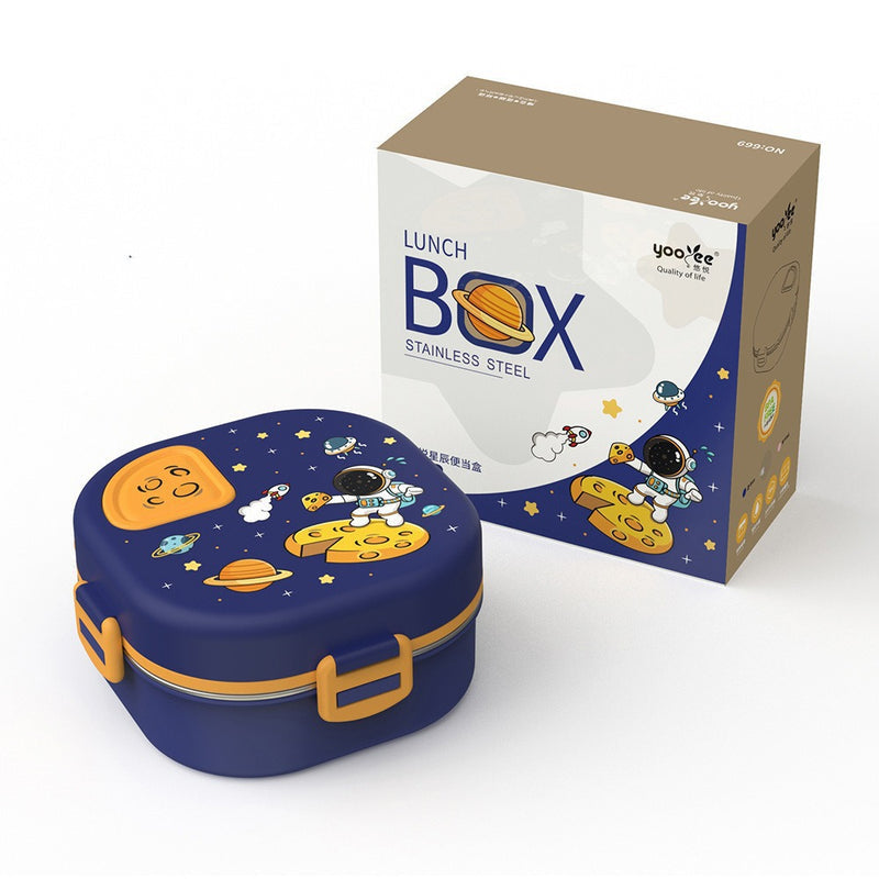 Cross-Border New Cute Student Cartoon Stainless Steel Children's Lunch Box Insulated Lunch Box Double-Layer Lunch Box Three Compartments