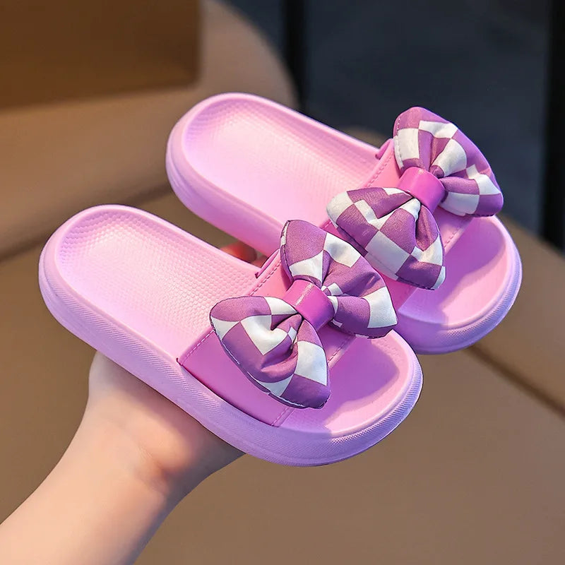Kids Slippers Spring Autumn Girls Fashion Bow Wear Wear Non-slip Home Slippers Outside Home Thick Bottom Beach Sandals Slippers