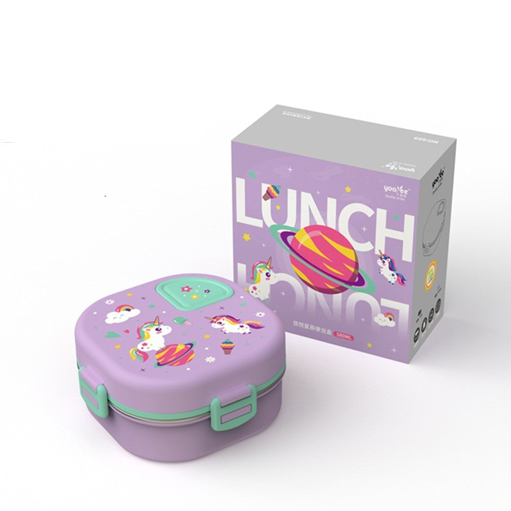 Cross-Border New Cute Student Cartoon Stainless Steel Children's Lunch Box Insulated Lunch Box Double-Layer Lunch Box Three Compartments