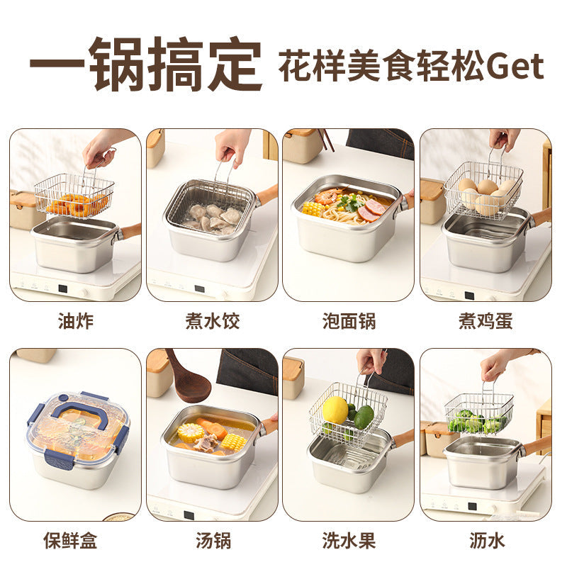 Cross-Border Stainless Steel Square Frying Pan, Multi-Functional Portable Storage Outdoor Pot, Household Storage and Preservation Box