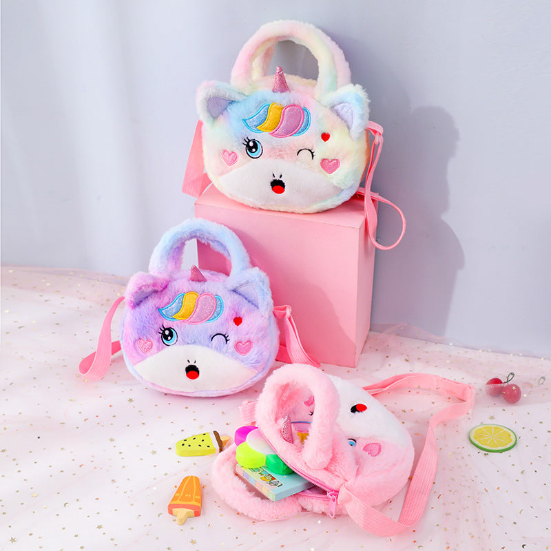 In-Stock Plush Unicorn Crossbody Bag, Single-Shoulder Cosmetic Pouch, Phone & Coin Organizer, Cute Women’s Sling Bag
