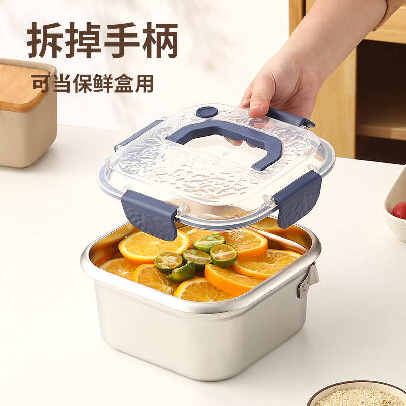 Cross-Border Stainless Steel Square Frying Pan, Multi-Functional Portable Storage Outdoor Pot, Household Storage and Preservation Box