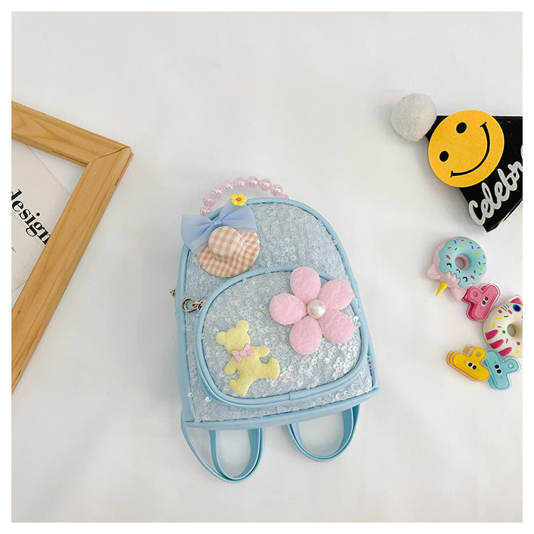 New Sequin Kids Princess Pearl Accessories Backpack Shoulder Bag, Cute Casual School Bag for Kindergarten