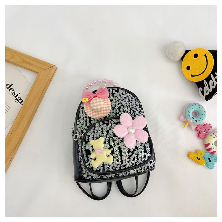 New Sequin Kids Princess Pearl Accessories Backpack Shoulder Bag, Cute Casual School Bag for Kindergarten