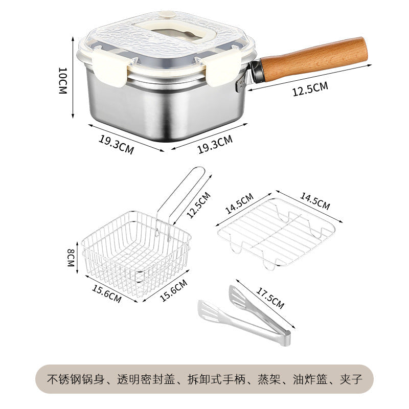 Cross-Border Stainless Steel Square Frying Pan, Multi-Functional Portable Storage Outdoor Pot, Household Storage and Preservation Box