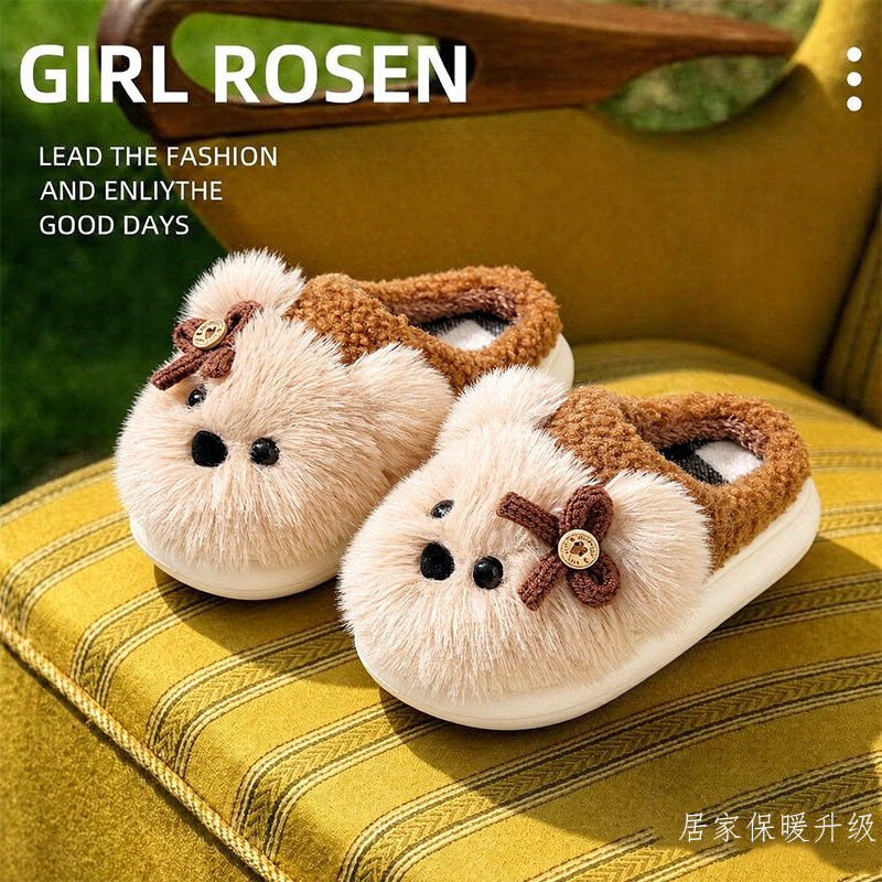 Kids cotton slippers girlscute puppy autumn winterindoorthick solenon-slip cartoonheattech boys' furry slippers
