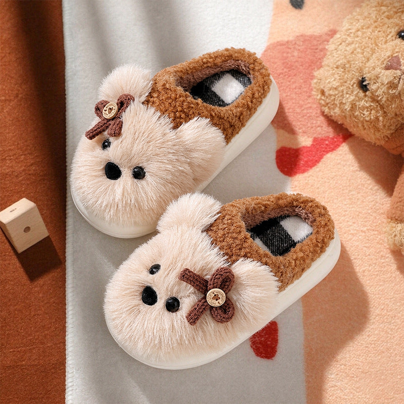 Kids cotton slippers girlscute puppy autumn winterindoorthick solenon-slip cartoonheattech boys' furry slippers