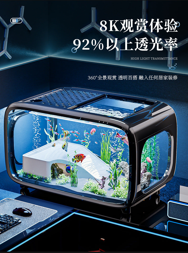 Carefully Selected Accessible Luxury Fish Tank, Household High-End Transparent Living Room Landscaping Ecological Tank with Lid, Entrance Decoration, Plastic Aquarium