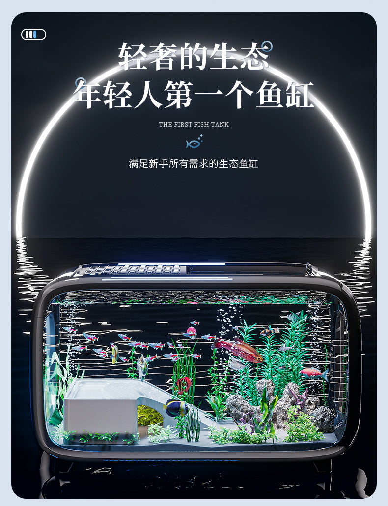Carefully Selected Accessible Luxury Fish Tank, Household High-End Transparent Living Room Landscaping Ecological Tank with Lid, Entrance Decoration, Plastic Aquarium