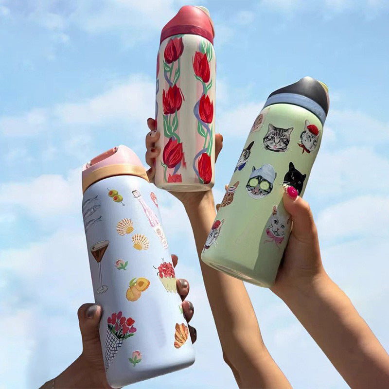 Cross-Border Fruit Cup Owala Style Thermos Cup Large Capacity Double-Layer Vacuum Sports Water Bottle Outdoor Handle Water Bottle