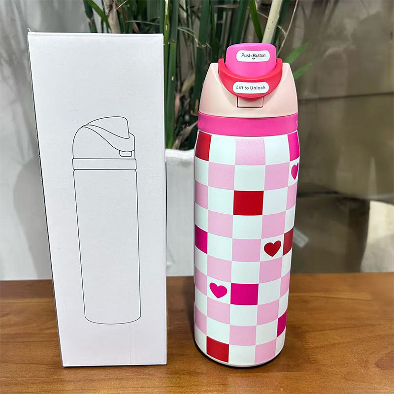 Cross-Border Fruit Cup Owala Style Thermos Cup Large Capacity Double-Layer Vacuum Sports Water Bottle Outdoor Handle Water Bottle