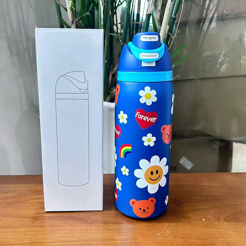Cross-Border Fruit Cup Owala Style Thermos Cup Large Capacity Double-Layer Vacuum Sports Water Bottle Outdoor Handle Water Bottle