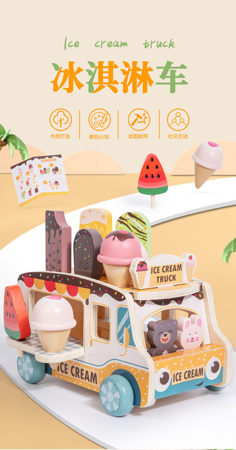 Cross-Border Children's Pretend Ice Cream Shop Toy Cart, Ice Cream Kitchen Cart, Wooden Toy