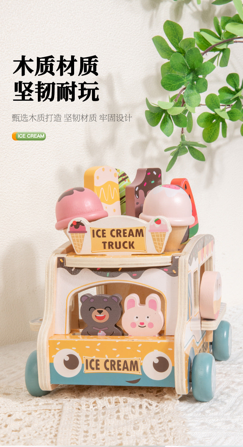 Cross-Border Children's Pretend Ice Cream Shop Toy Cart, Ice Cream Kitchen Cart, Wooden Toy