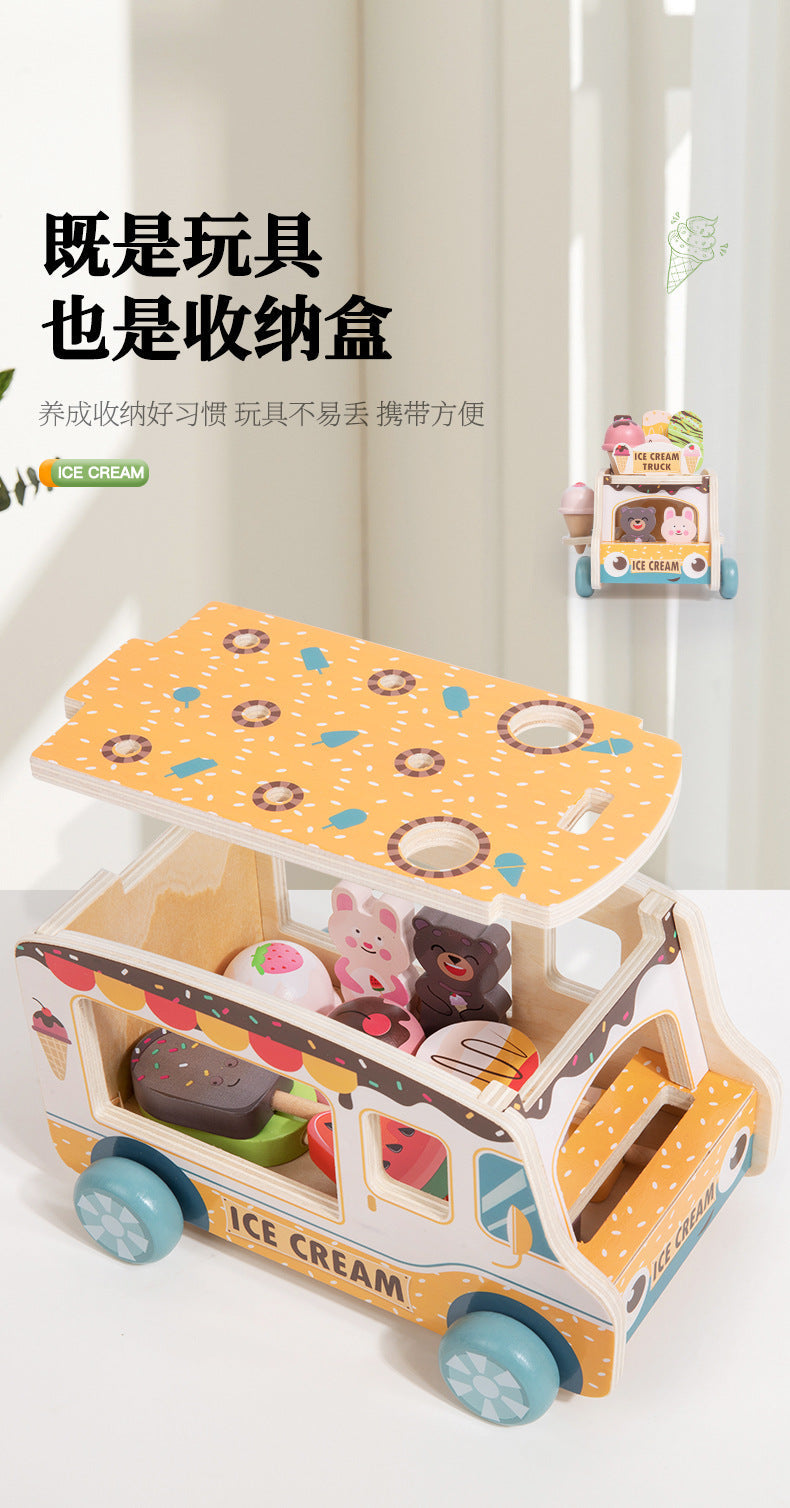Cross-Border Children's Pretend Ice Cream Shop Toy Cart, Ice Cream Kitchen Cart, Wooden Toy