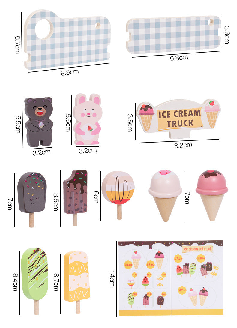 Cross-Border Children's Pretend Ice Cream Shop Toy Cart, Ice Cream Kitchen Cart, Wooden Toy