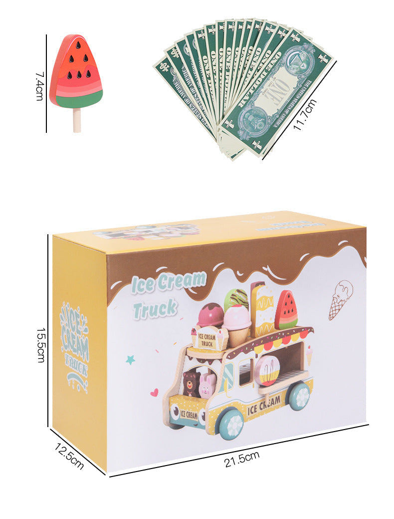 Cross-Border Children's Pretend Ice Cream Shop Toy Cart, Ice Cream Kitchen Cart, Wooden Toy