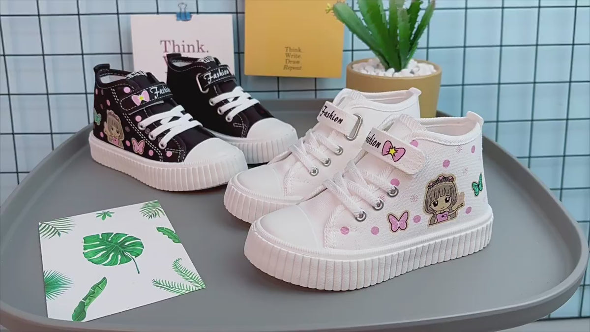 Girls' Canvas Shoes Cloth Shoes Children's 2024 Non-slip New Style White Shoes Soft Sole Casual High-top Board Shoes for Spring and Autumn