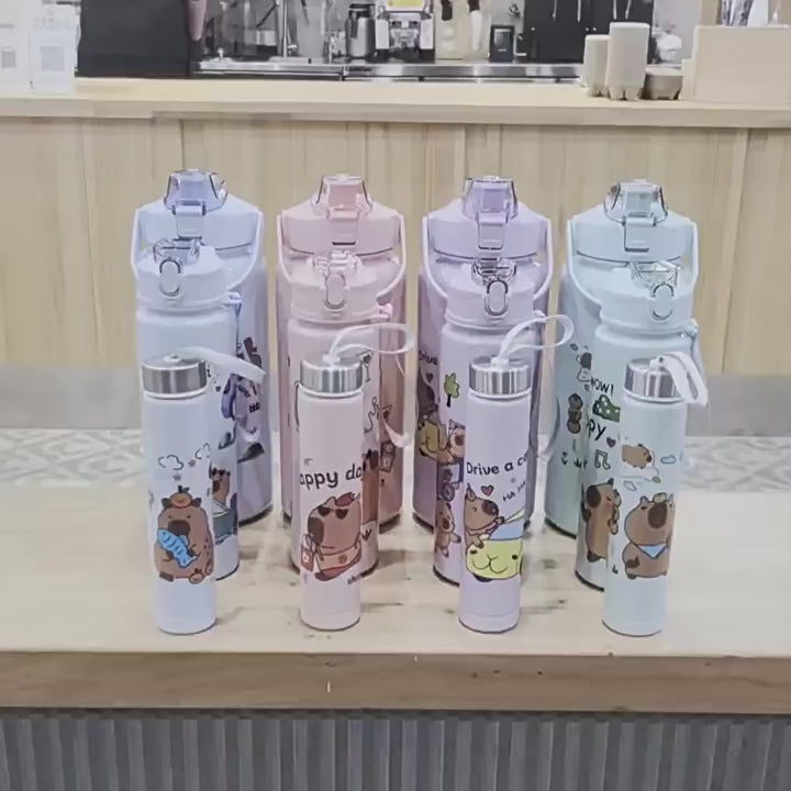 Cartoon Large Capacity Three-Piece Cup Gradient Cyber Celebrous Plastic Water Cup Sports Kettle Bounce Lid Rainbow Set Cup