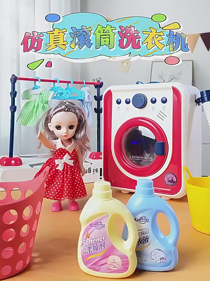 Kids Large Pretend Washing Machine, Water-Add Roller Electric Laundry Machine Toy to Wash Socks, Pretend Play Gift