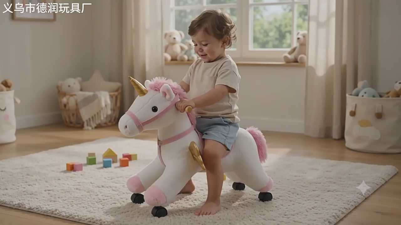 European &amp; Cross-Border Plush Sled Ride-On Horse Toy with Wheels — Baby-Ready Riding Play Horse