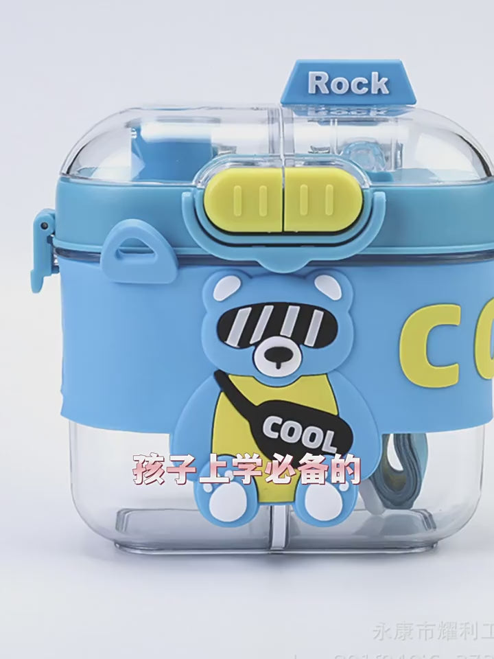 Children's Water Bottle, Cartoon Design, Special for Students Going to School, Portable Double-Drink Plastic Cup, High Appearance Value, Double Compartment Cup, High Temperature Resistant