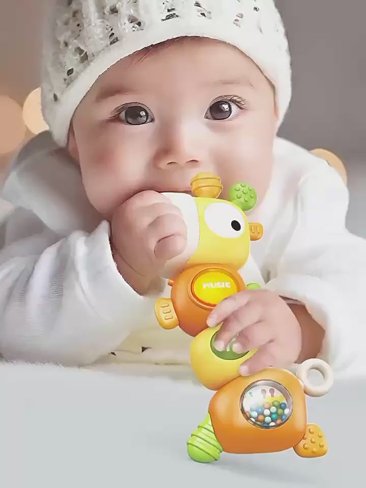 Baby Multi-Function Hand-Crank Rattle Bed Bell with Twisting Sound & Lights, Teething Chew Toy for Ages 0-3, Soothing Newborn Rattle
