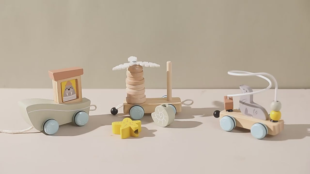 Children's Wooden Animal Drag Three-Section Small Train Baby Enlightenment Educational Toy Set Column Assembly Combination Train
